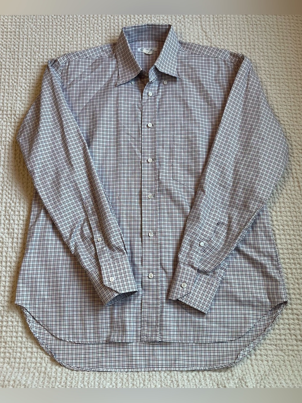 Loro Piana Men's Long Sleeve Grid Check Shirt 100% Cotton Made In Italy Sz L